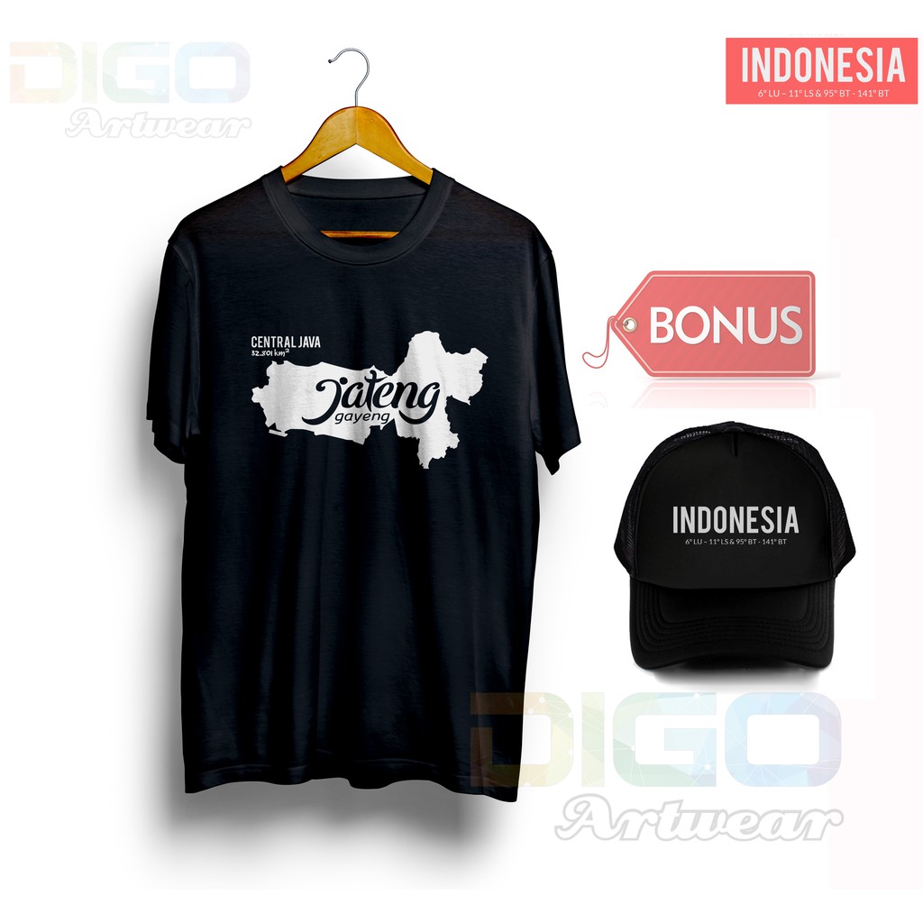 Kaos Jawa Tengah Jateng Gayeng Bonus Topi Indonesia Geografis Shopee Indonesia