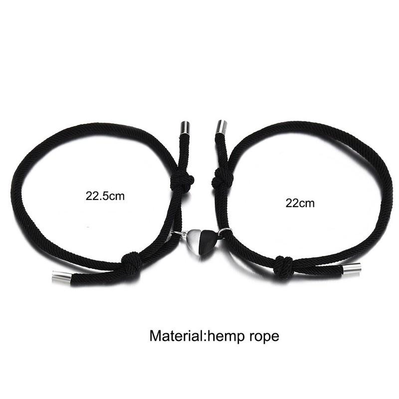 2 Pcs / Pasang Gelang Tali Rantai Magnet Warna-Warni Dapat Disesuaikan Desain Hati Hitam Putih