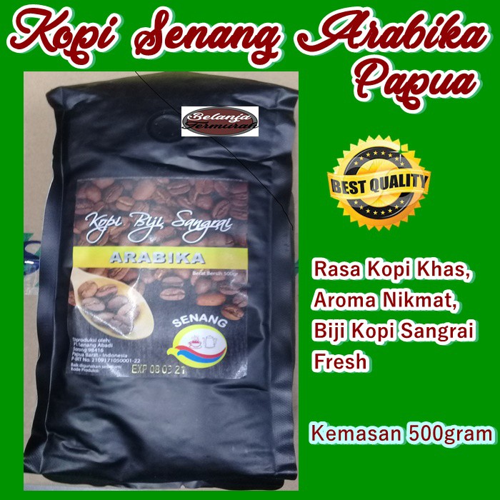 

Kopi Senang Biji Arabika Wamena PAPUA aroma khas nikmat dan hitam pekat kemasan 500gram