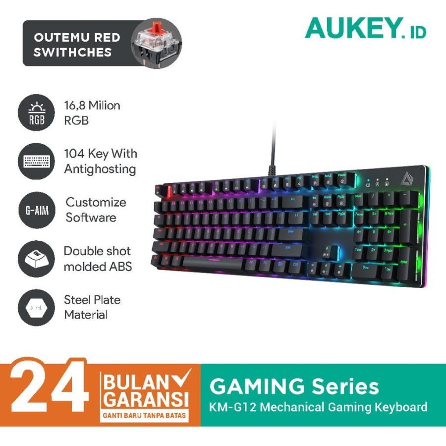 Keyboard Mechanical KM-G12 RGB with Outemu Red Switches Aukey