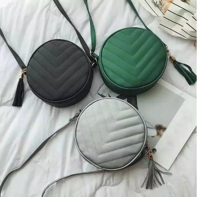 Tas Selempang Bulat Bordir ZIG ZAG / Slingbag Mini / Tas Murah