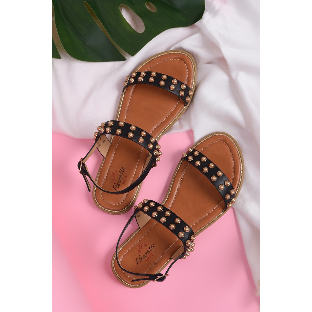  Sandal  Flat Wanita  0412 Hitam Shopee  Indonesia