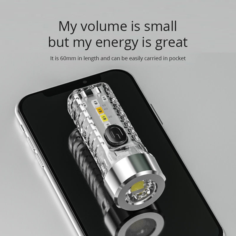 Mini LED Keychain Flashlight USB Rechargeable 7 Modes Multi-function Camping Bright Flashlight for Outdoor