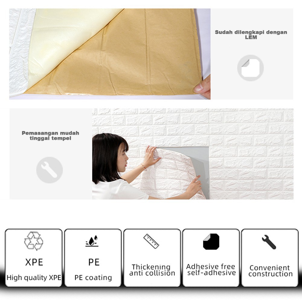 TOMSTORE.ID R461 Wallpaper Dinding Foam 3D Motif Batu Bata / Stiker Wallpaper Dinding Mini Dekorasi-5