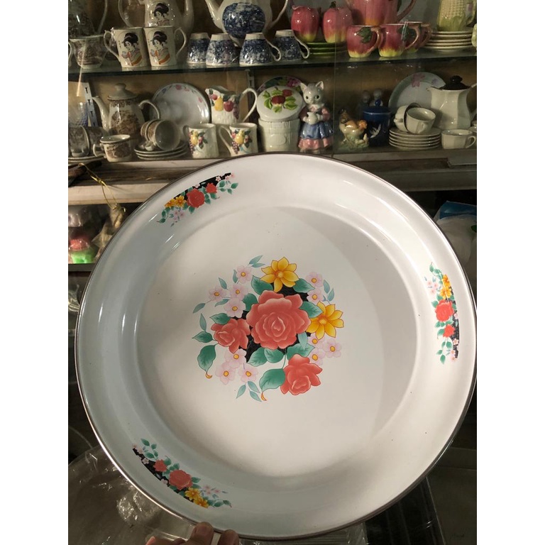 Nampan Enamel ukuran 35cm Motif Bunga Cantik