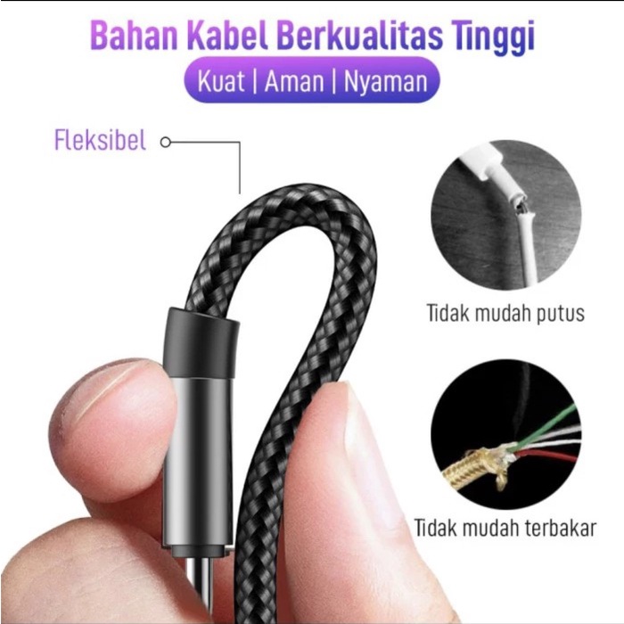 kabel 3 in 1 VEGER V300 Kabel Data cabang 3 Fast Charging