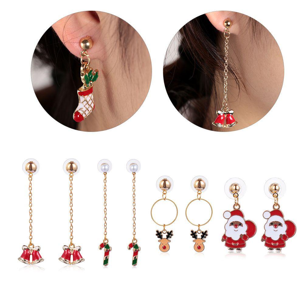 PREVA 1Pair Christmas Earrings Drop Dangle Bell Crutches Xmas Gift Hook Ear Stud