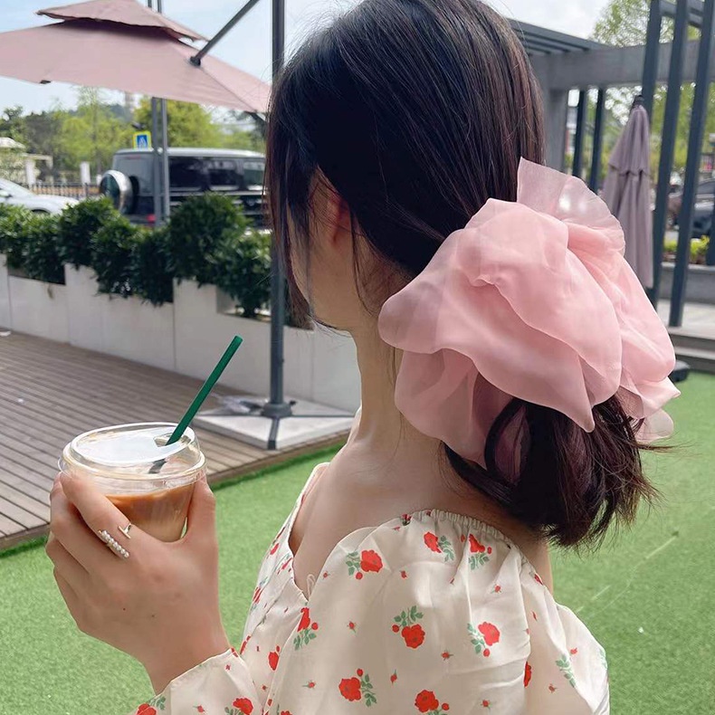 JEPIT RAMBUT PITA BESAR BOW KNOT KAIN MESH FAIRY SUMMER BIG BUTTERFLY RIBBON HAIRPIN ELEGAN SATIN FRENCH RETRO SILK BIG FAIRY FEMINIM RIBBON HAIRCLIP BESAR BLACK COLOR WARNA HITAM HAIR SNAP AKSESORIS ACCESSORIES PIN KOREA PRINCESS STYLE