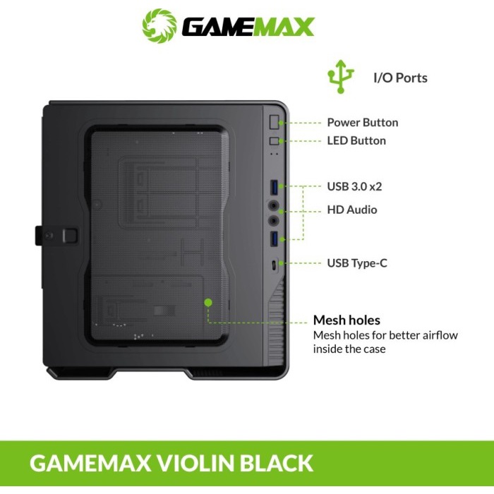 Gamemax Violin Silver Ultra Slim Mini-ITX PC Case with LED Rainbow