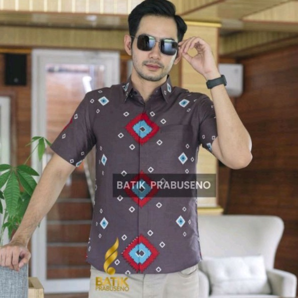 Hansumriko Lengan Pendek Slimfit Original Baju Batik Prabuseno Kemeja Pria Bahan Katun Printing Halu