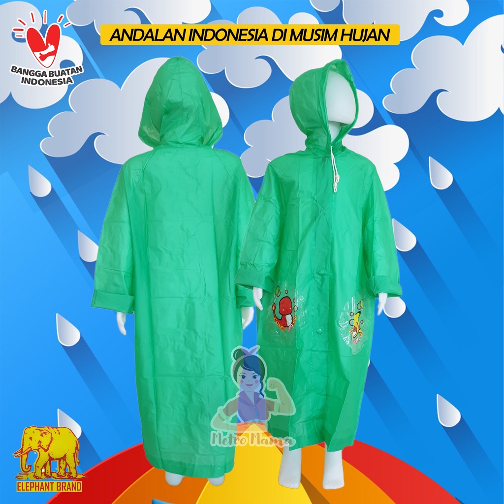 Jas Hujan Anak Raincoat Kiddy Elephant Brand Gajah Asli