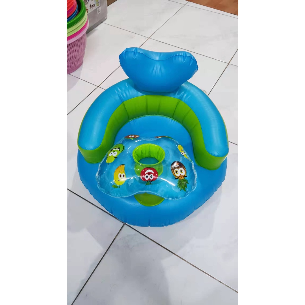 BABYGENIC MALLHUAYI MALL ready model apel warna biru sofa bayi / kursi bayi pompa untuk belajar duduk, makan, main dan mandi ada musik cocok untuk bayi 4 bulan - 3 tahun  [ gratis pompa ]