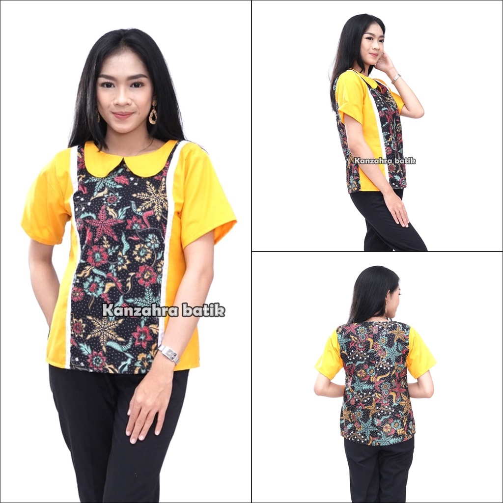 Blouse Batik Wanita Lengan pendek Atasan Batik Wanita