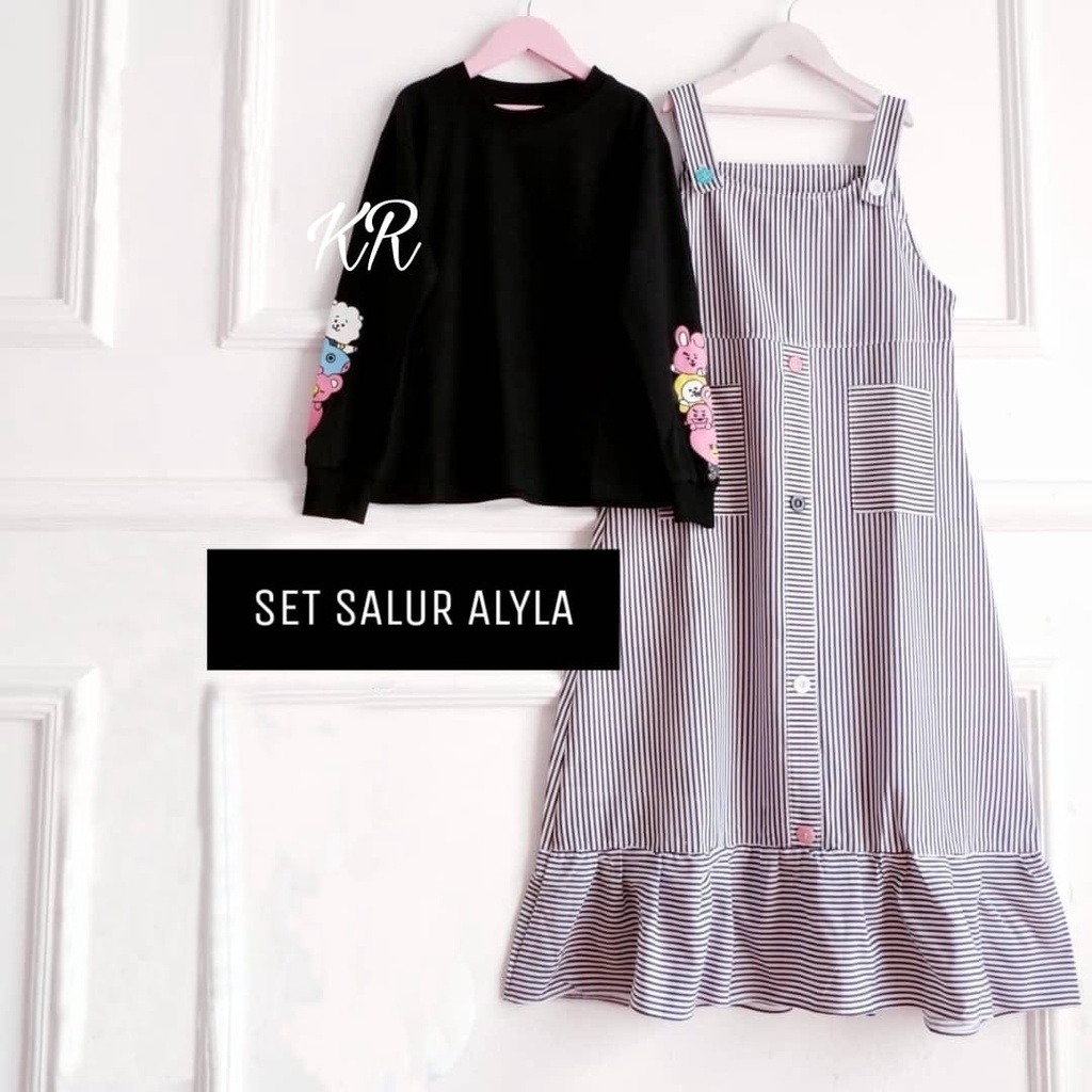 PCS SET ALYLA KID PAKAIAN SETELAN ANAK PEREMPUAN SALUR 2IN1 INNER DAN OVERALL KR 4 UKURAN S M L XL ADA VIDEO REVIEW PRODUK