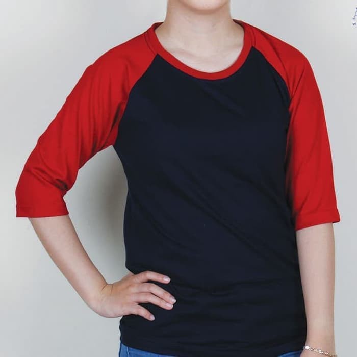 KAOS RAGLAN 3/4 PRIA KOMBINASI WARNA MERAH HITAM