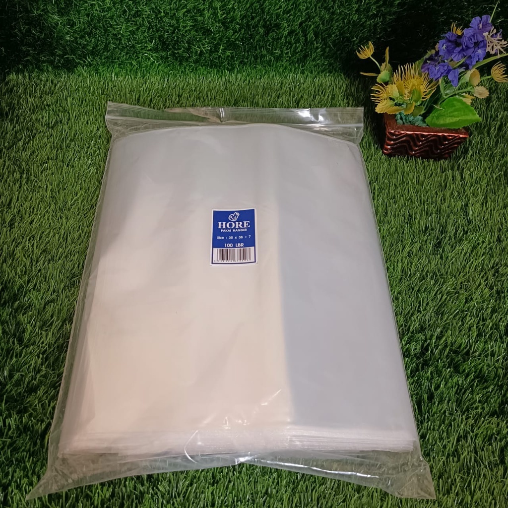 Plastik Plong ziplock 30x38+7 (per 1 pcs) /Plastik Baju Distro Kemeja Jaket Sepatu Sweater Sandal / PLASTIK KLIP / PLASTIK POND ZIPLOCK / PLASTIK Ctik/Plastik klip plong handle bening