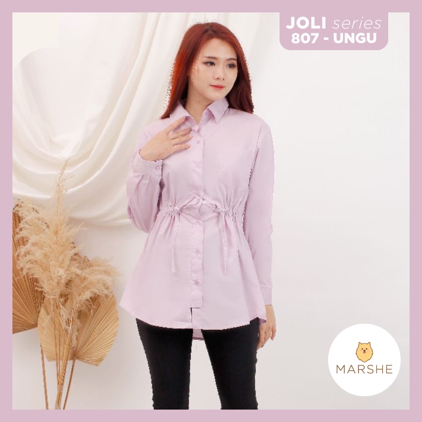Baju Atasan Kemeja Wanita Lengan Panjang Pinggang Tali Serut Polos 807