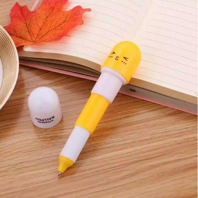 PULPEN KAPSUL / PULPEN EMOTICON VITAMIN / PEN UNIK / BULPEN PENA MOTIF KAPSUL-KUNING