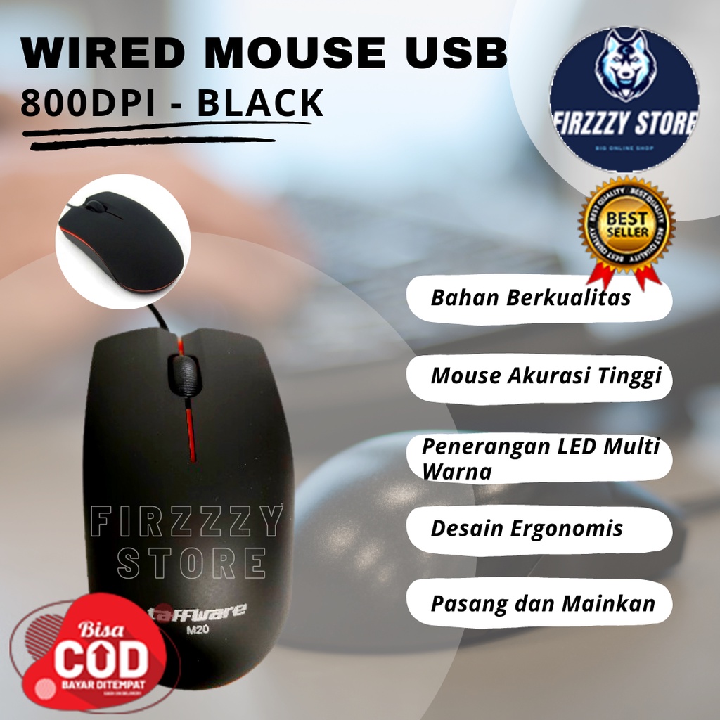 Mouse Kabel USB Wired Mouse USB 800DPI Warna Hitam