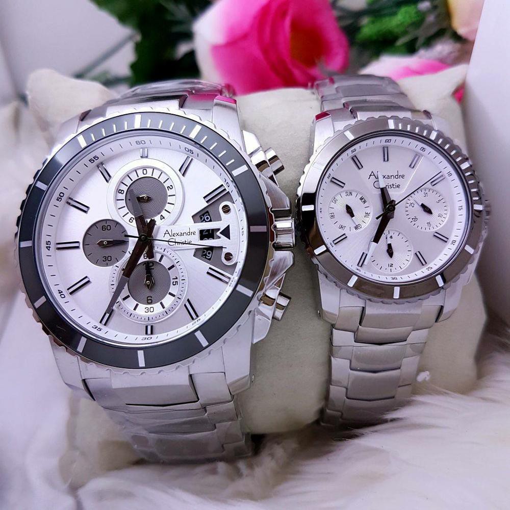 ALEXANDRE CHRISTIE WATCH AC 6455 COUPLE ORIGINAL SILVER WHITE