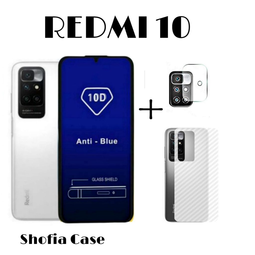 PAKET 3IN1 TEMPERED GLASS BLUE LIGHT REDMI 10C 10 4G 10 2022 TG ANTIGORES KACA ANTI RADIASI FULL LAYAR