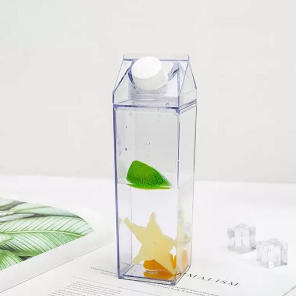 Botol minum bentuk kotak susu transparan unik Milk Box Bottle botol estetik minimalis botol kulkas MK1170-4