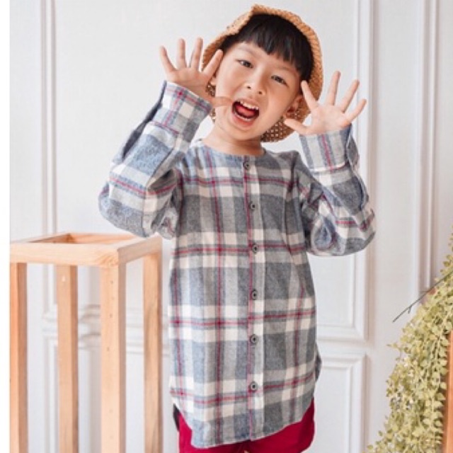 Kemeja Anak Lengan Panjang 1-12 tahun Catra Oversized Shirt Grey ALAKABOOMh