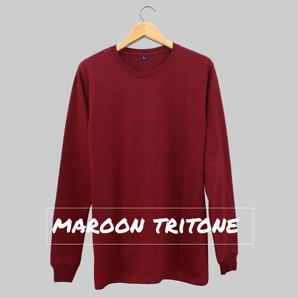 Kaos Polos Panjang Maroon tritone bisa di pakai cowok / cewek ukuran SM L XL bahan Cotton Combad 30s