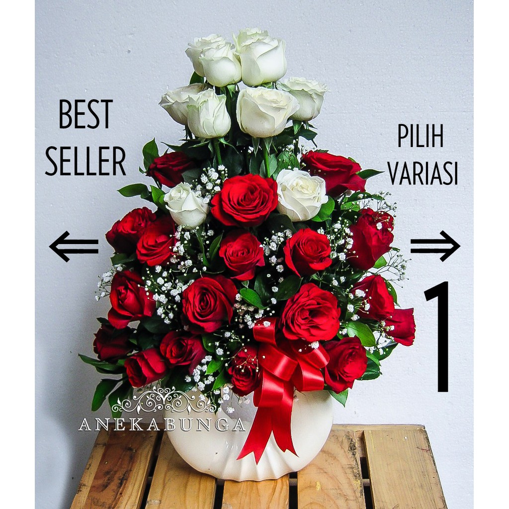 Rangkaian Bunga Mawar Asli Vas Fresh Rose Flower Pot Meja Hias Anniversary Birthday Valentine Shopee Indonesia