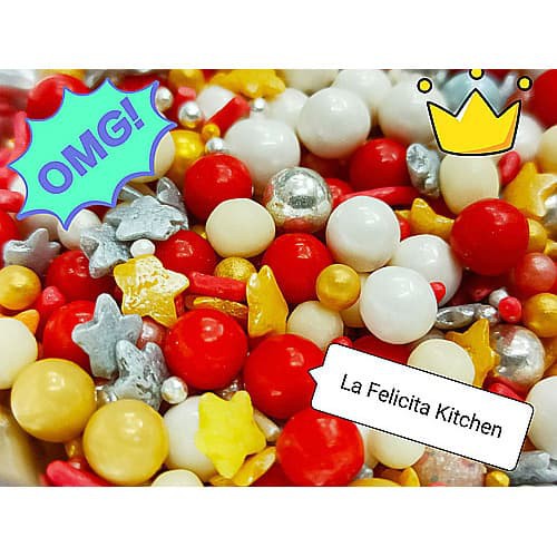 

30G SPRINKLE CHERRY AUTUMN GOLD RED Silver MIX MUTIARA PEARL SUGAR KUE ART COKLAT PERMEN MANIS SWEET