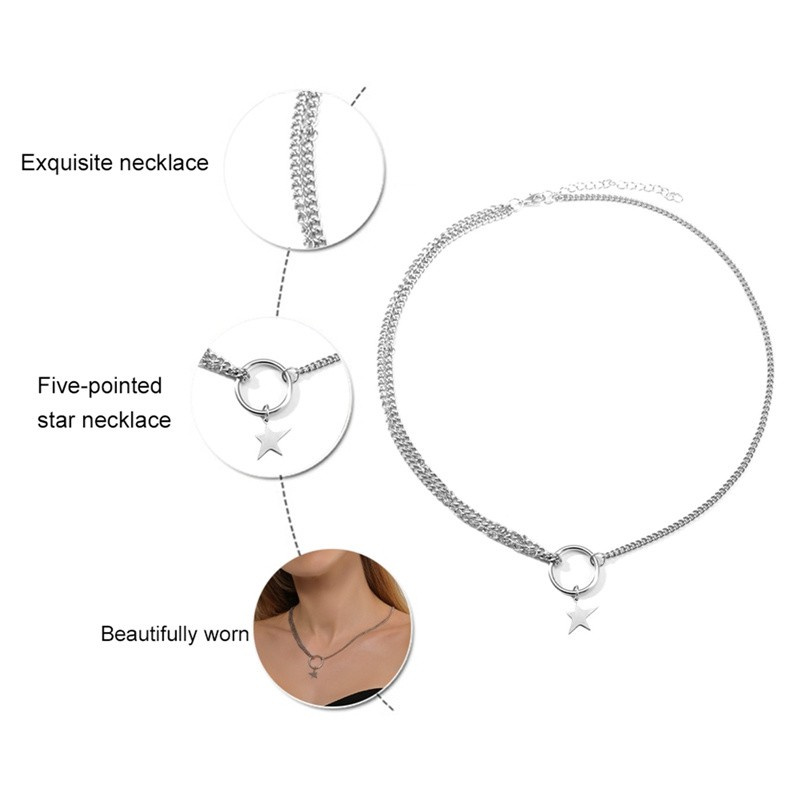 Punk Stainless Steel Wang Yibo Same Necklace Five Pointed Star Round Circle Pendant Hipster Hip Hop Guys Rock Necklaces Jewelry|Chain Necklaces