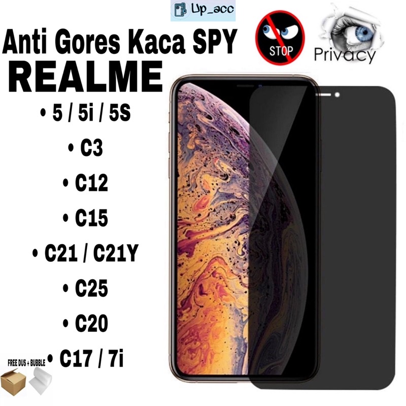 REALME 5 5I 5S 7i C3 C12 C15 C21 C21Y C25 C20 C17 Anti Spy / Anti Gores Kaca Spy Tempered Glass Anti Spy Full Cover