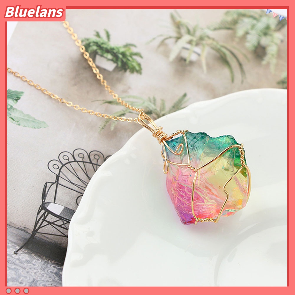 Kalung Rantai Liontin Batu Rock Warna Pelangi Untuk Wanita