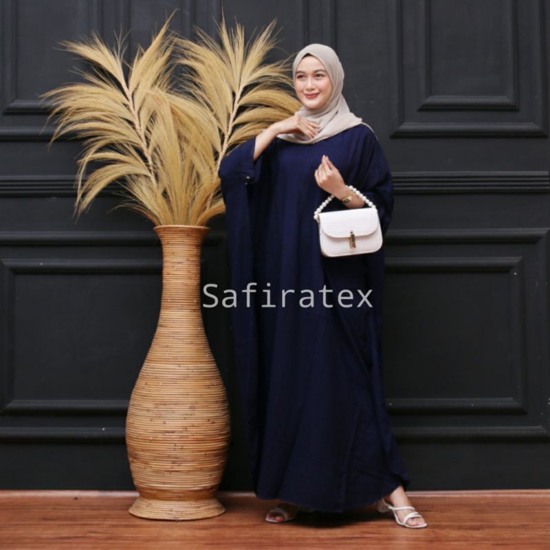 Kaftan jumbo busui polos casual  gamis kaftan rayon modern high quality - Navy