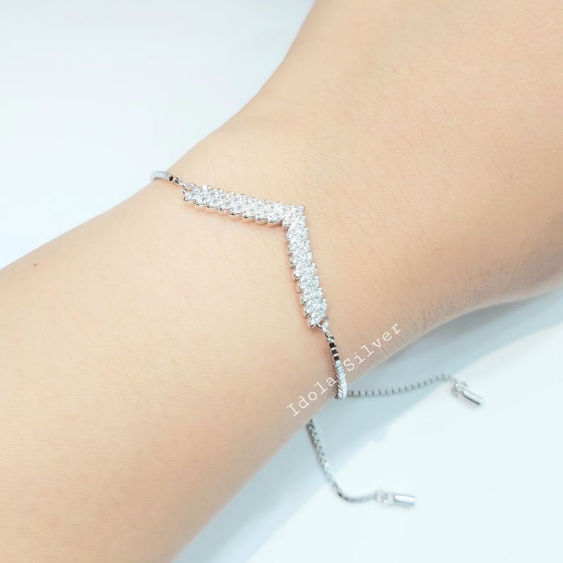 GELANG SERUT PERAK ASLI SILVER WANITA DEWASA 925 LAPIS EMAS PUTIH MODEL SERUT FUJI PERMATA KAKU / GELANG FUJI VIRAL / GELANG FUJI KAKU - PERHIASAN PERAK WANITA ASLI