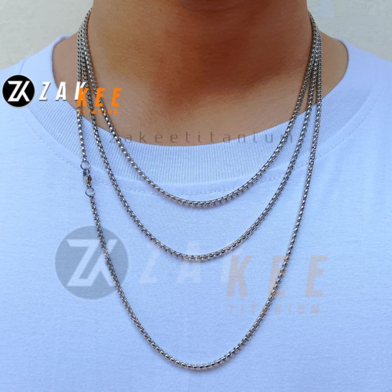 Kalung Titanium Pria Wanita Silver Emas Anti Karat Rantai Steel Cowok Cewek Panjang 45cm 50cm 60cm