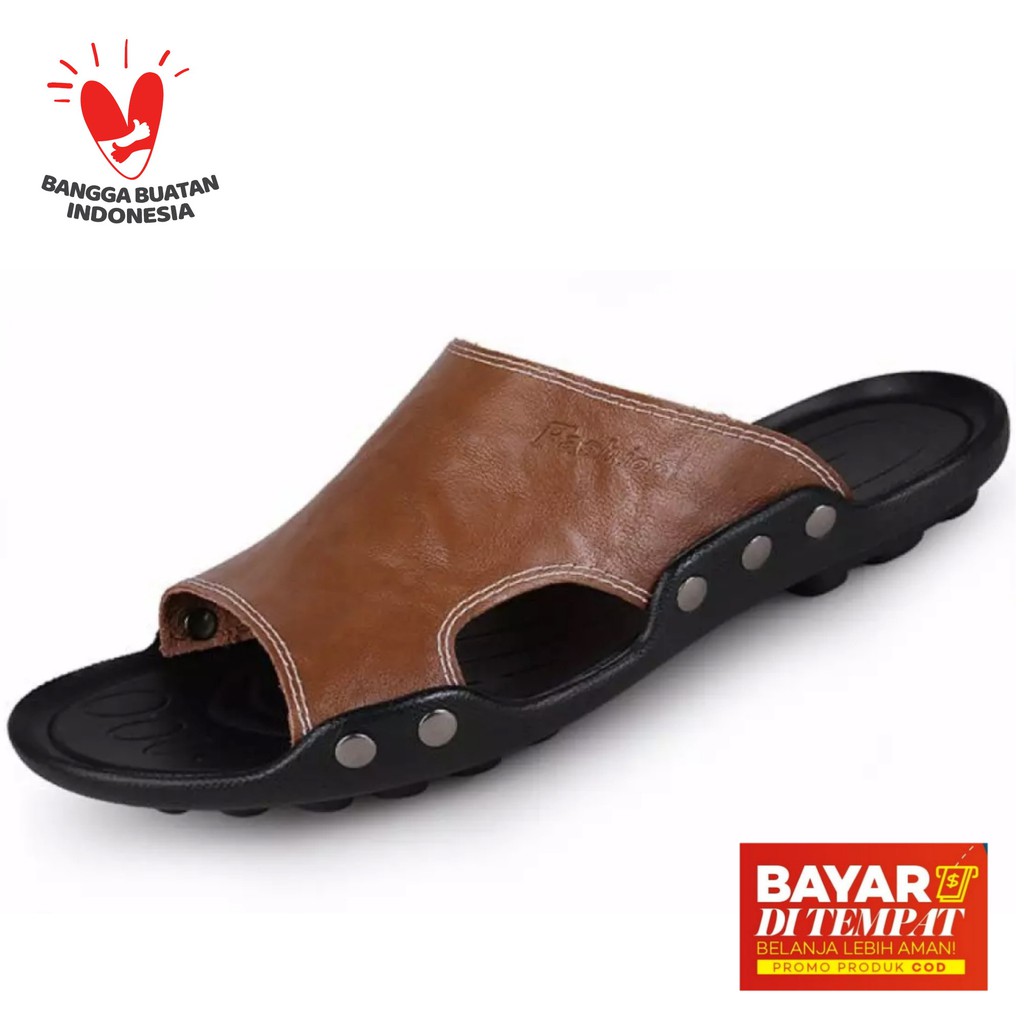 LUTTON - Sandal artis pria terbaru - SANDAL SLOP FASHION-COKLAT