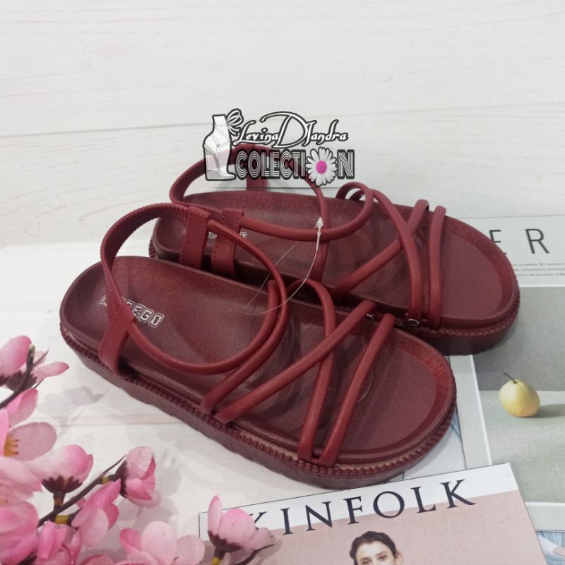 SANDAL KARET JELLY GLADIATOR TALI SILANG MOREGO 36-40-Marun MOREGO