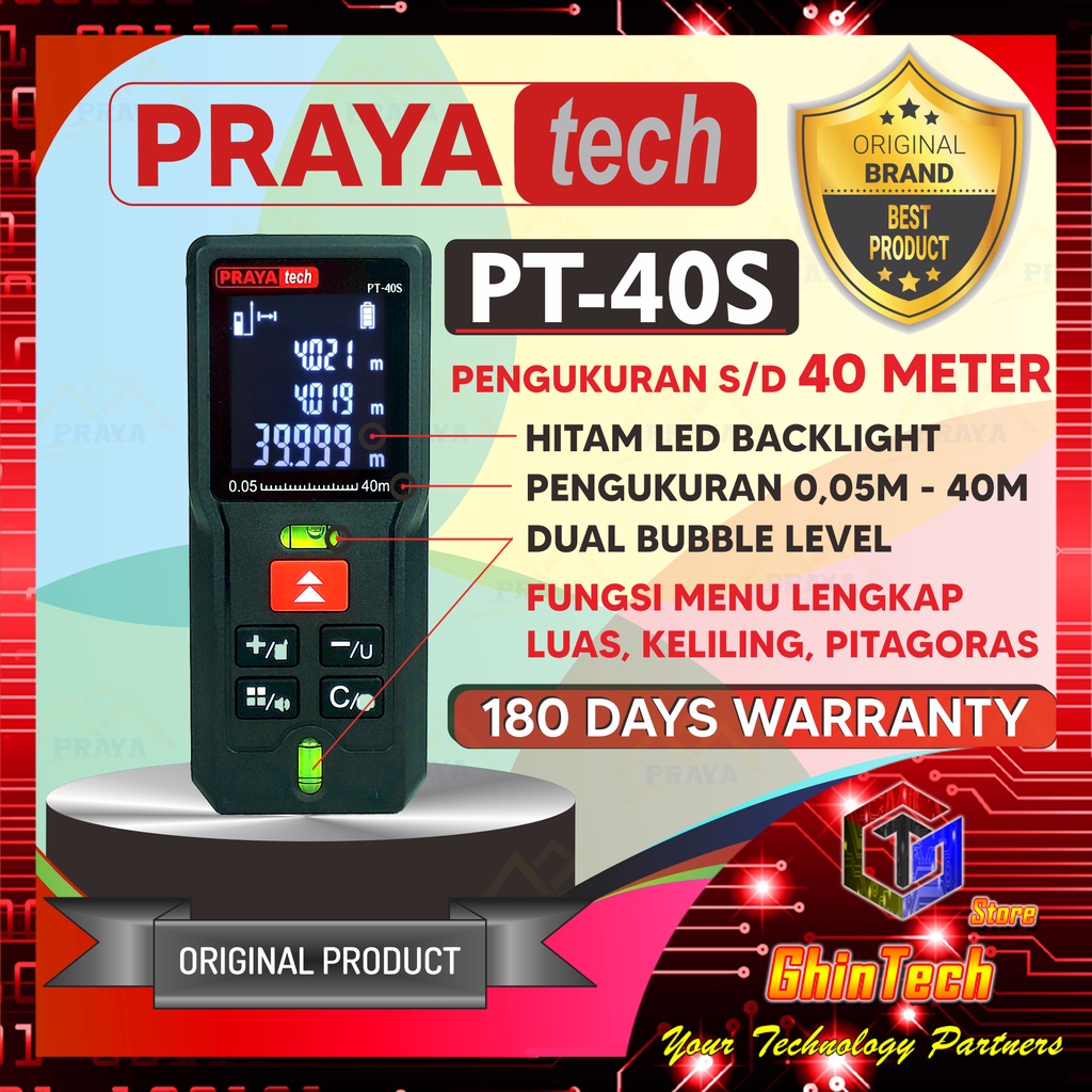 Meteran Laser Digital / Laser Distance Meter / Alat Ukur Jarak Digital 40M 60M 80M 100M 120M PT40S P