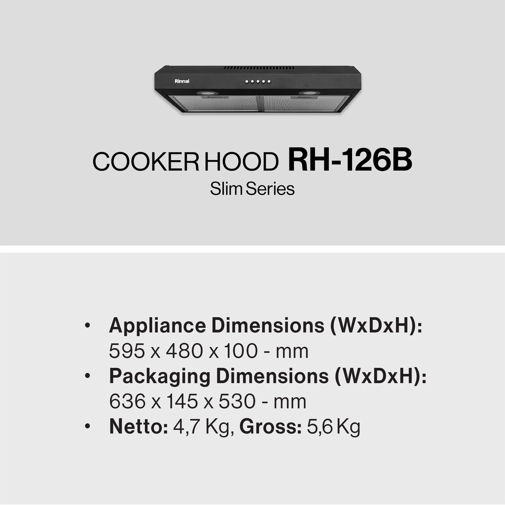 Cooker Hood Rinnai RH 126 B Penghisap Asap Dapur Rinnai 126B Slim Series Penghisap Cerobong Rinnai Penghisap Asap Kompor