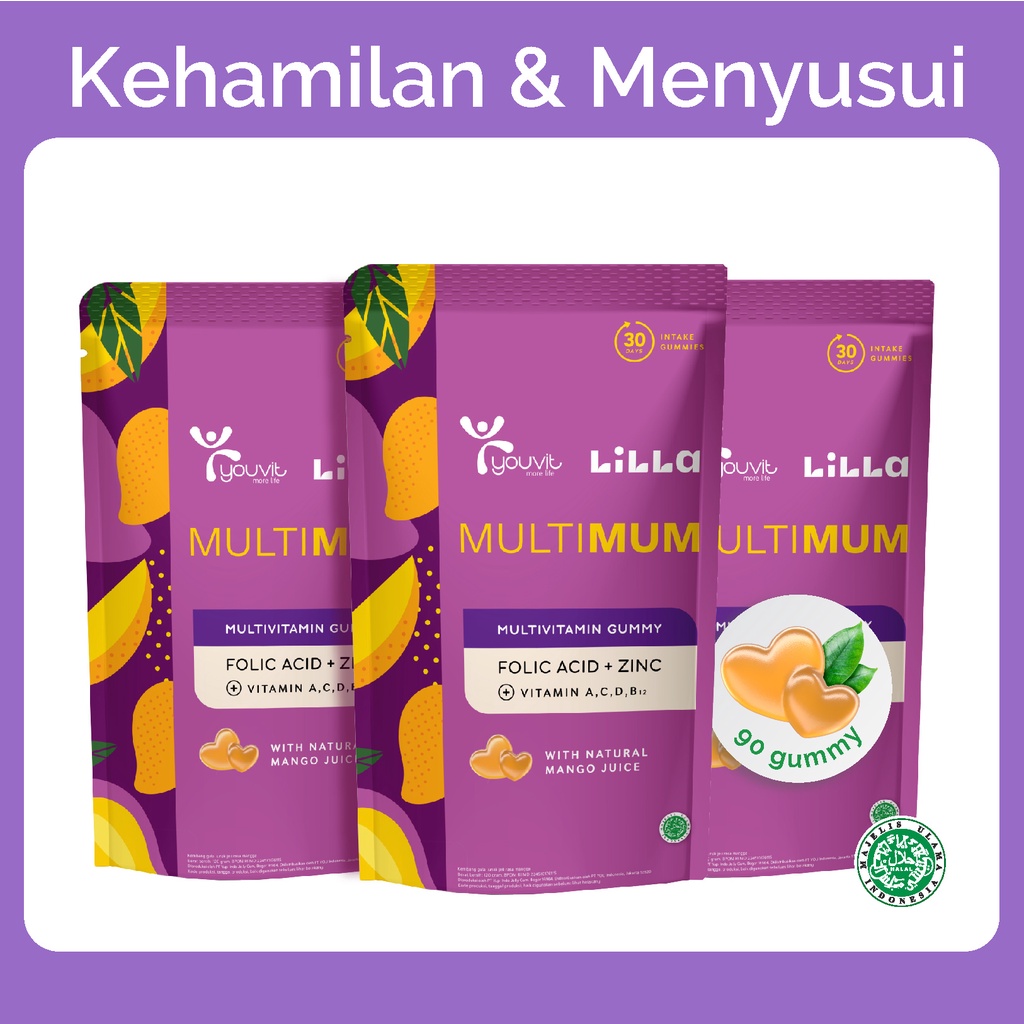 Jual Youvit x Lilla Multimum 3 Pouch dengan Asam Folat, Vit D & Zink