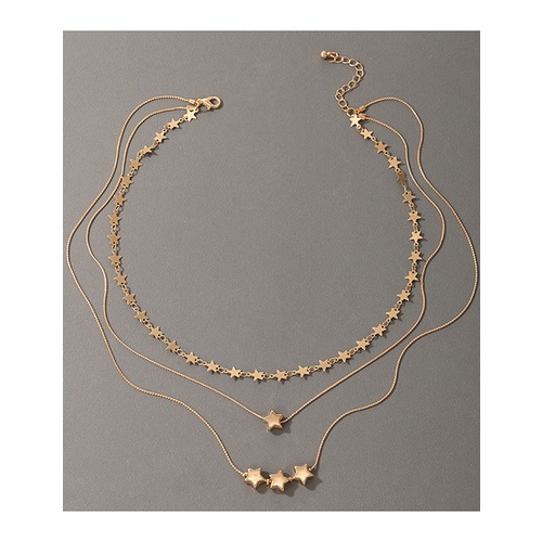 LRC Kalung Fashion Gold Color Five-pointed Star Multi-layered Necklace V63800