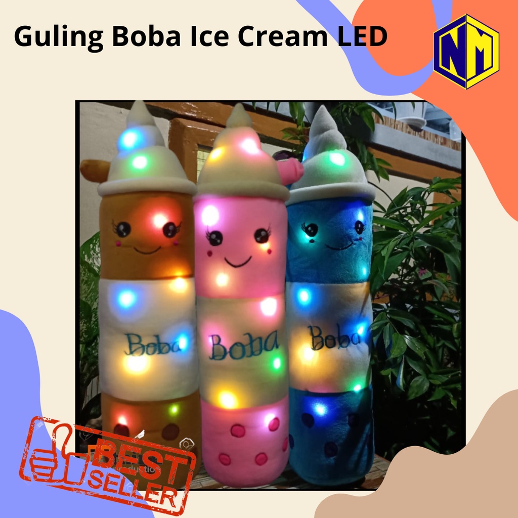 Boneka guling boba Milk tea model terbaru es krim dengan lampu LED original termurah berkualitas