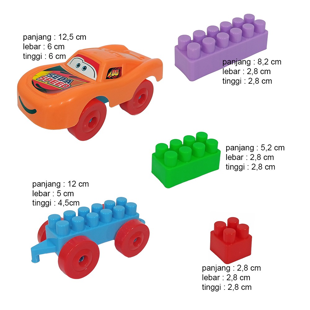 Mainan Balok Susun Edukasi Anak Building Block 60pcs Mobil