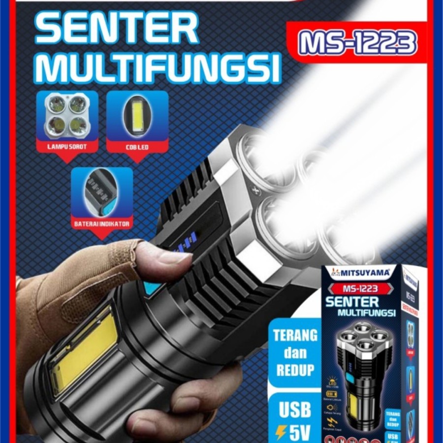 BARU!! Senter MITSUYAMA MS-1223 | MS1223 Senter LED Multi Fungsi Bisa di cas