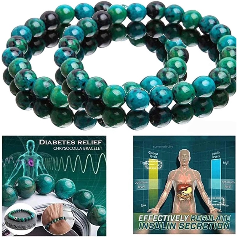 1 Pc Gelang Manik-Manik Malachite Diabetes Buatan Tangan Dapat Disesuaikan