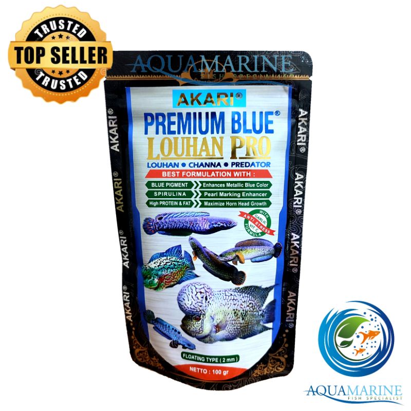 Akari Premium Blue Louhan Pro 1mm 2mm Pelet Spirulina Makanan Ikan Pakan Channa Louhan Kamfa Cencu T