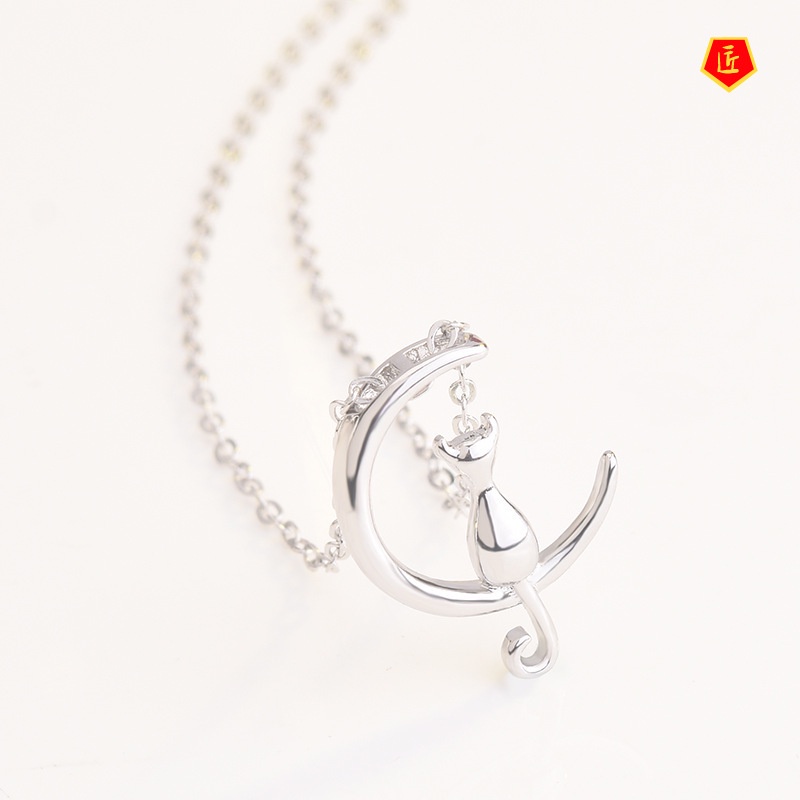 [Ready Stock]Fairy Tale Style Moon Cat Necklace Women's Korean Style Graceful and Fashionable