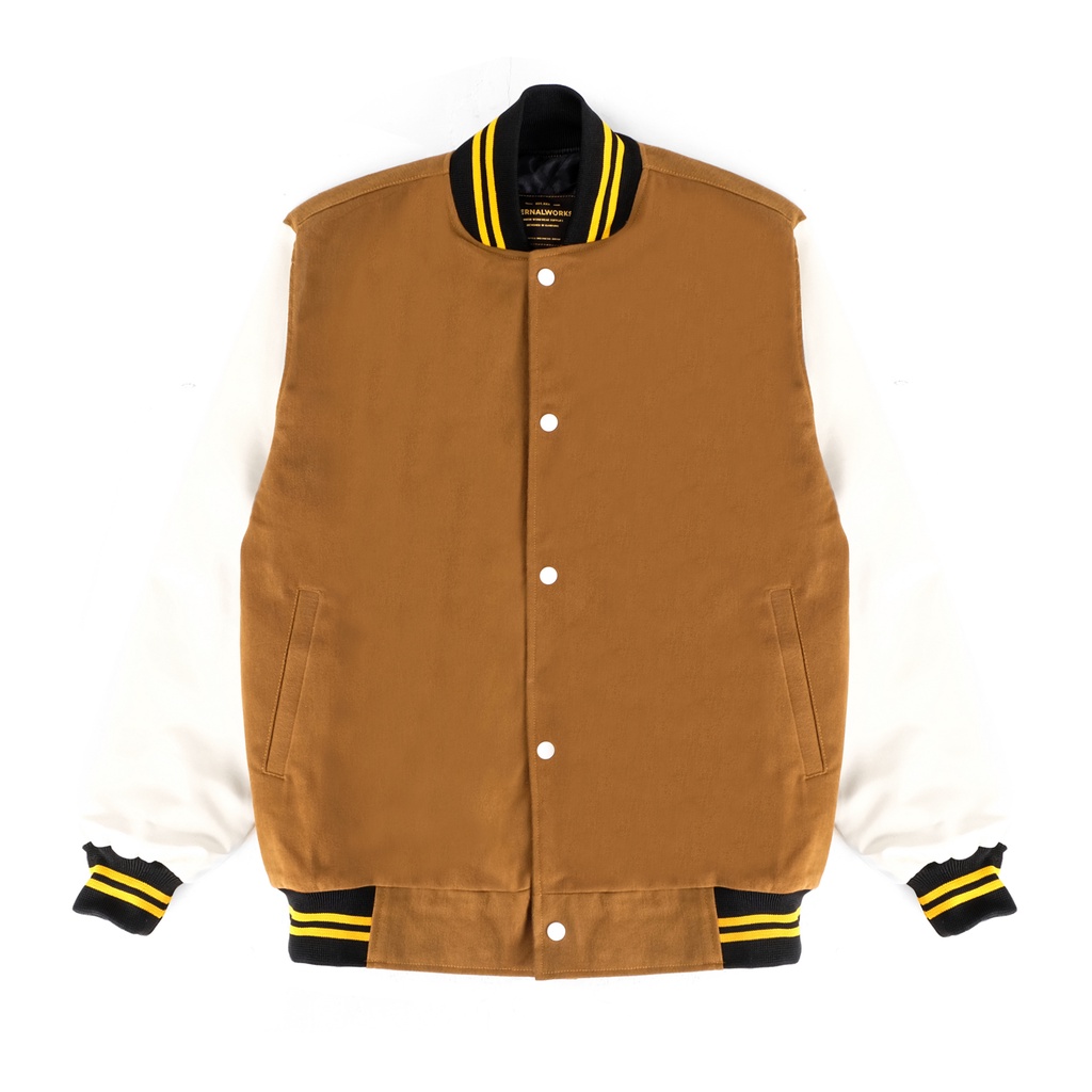 ETERNALWORKS BASIC YELLOW CARAMEL VARSITY JACKET - BASEBALL JACKET - BOMBER JACKET
