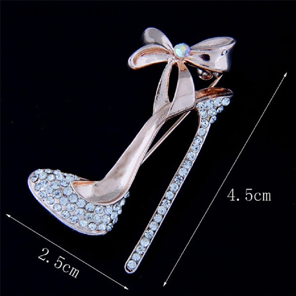 &lt; Luckprotect11. &lt; LuckproteksiBros Pin Lapis Emas Desain Sepatu High Heels Hias Kristal Berlian Imitasi Untuk Wanita